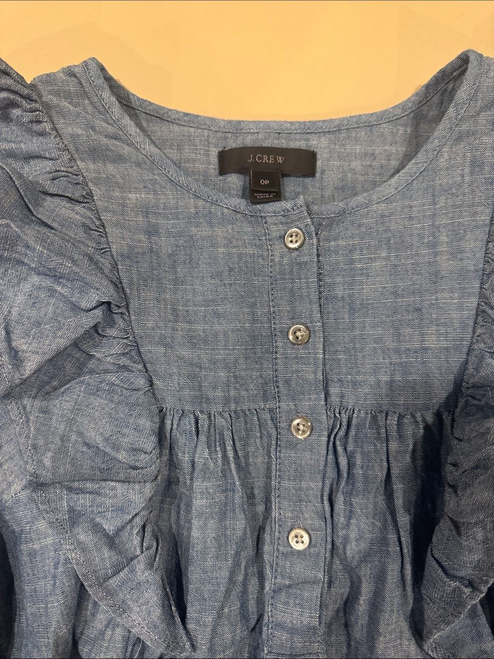 J. Crew Blue Chambray Ruffle Button-Front Blouse